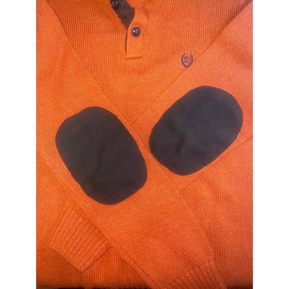 Chaps Orange Sweater Big Elbow Patch Button Casual Men's Size Medium 100% Cotton - Picture 7 of 8